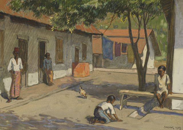 Willy Sluiter | A street in Sabang, Holzkohle und Aquarell auf Papier, 24,0 x 34,3 cm, dated 'Sabang' 1923 r.o.