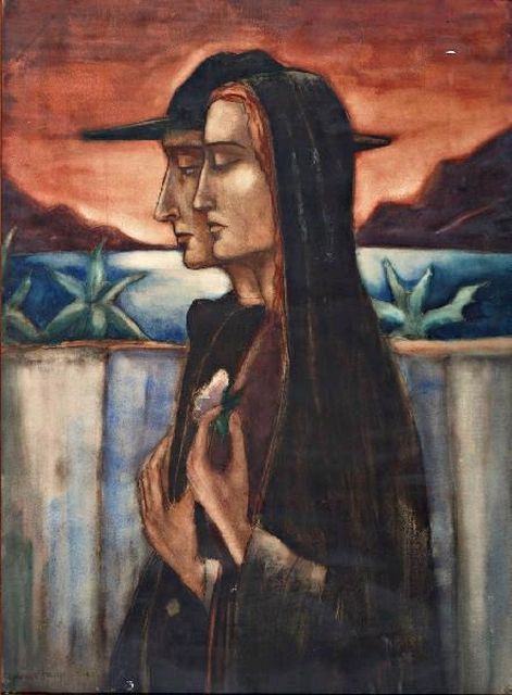 Lodewijk Schelfhout | Woman and man, Corsica, Kreide und Aquarell auf Papier, 93,4 x 68,6 cm, signed l.l. und dated 1922