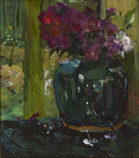 Floris Verster | Ingwertopf mit Kletterrosen und Phlox, Öl auf Leinwand, 28,6 x 25,7 cm, Unterzeichnet r.u. und datiert '09