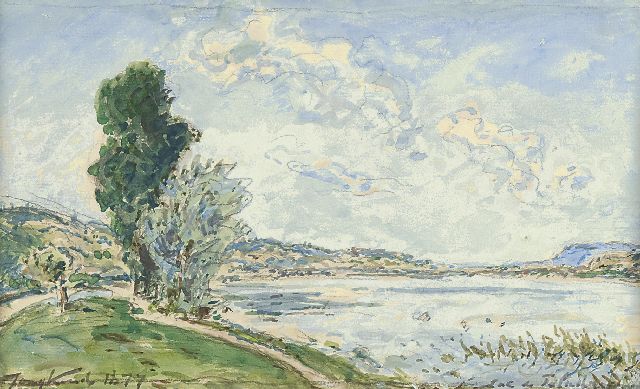 Johan Barthold Jongkind | A view of the Lake Paladru, Bleistift und Aquarell auf Papier, 15,1 x 25,0 cm, signed l.l. und dated 1877