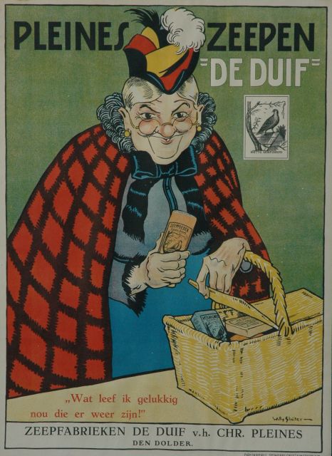 Sluiter J.W.  | Poster Pleines soap 'De Duif', Farbsteindruck Poster (auf Leinen) - (Farbsteindruck) 95,7 x 69,1 cm, signed l.r. on the stone