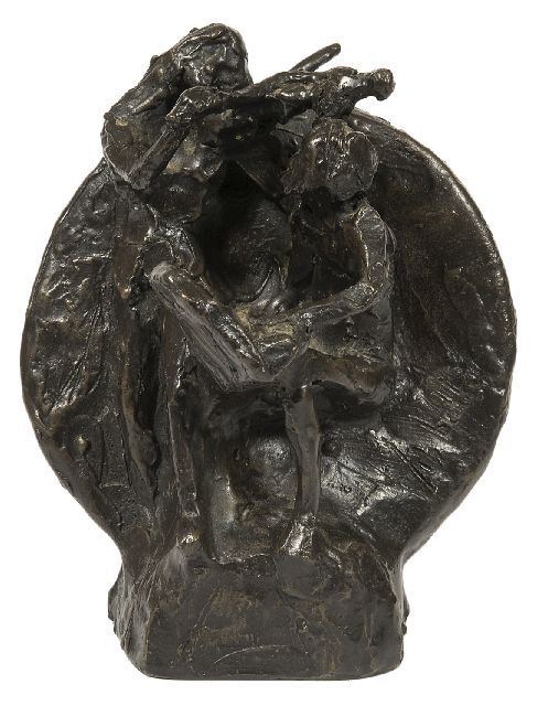 Bakker W.F.  | Musizierendes Paar, Bronze 15,7 x 13,0 cm, Unterzeichnet r.u.