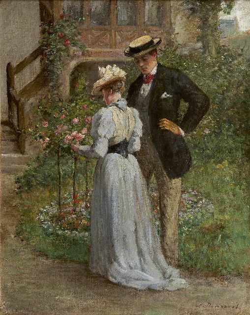 Léon Marie Constant Dansaert | In the rose garden, Öl auf Leinwand, 40,9 x 33,1 cm, signed l.r.