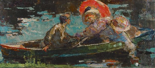Rob Graafland | Figures in a boat, Öl auf Leinwand, 45,1 x 101,0 cm, signed l.l. with monogram