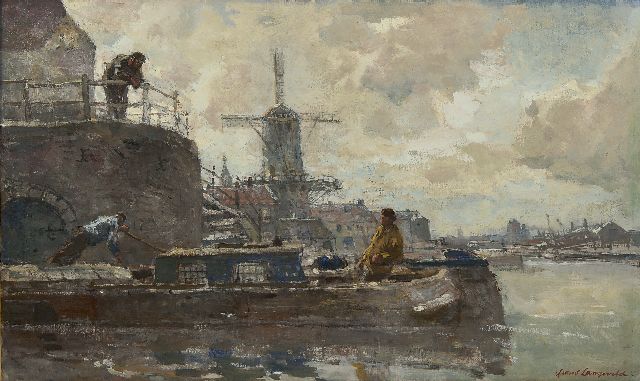 Frans Langeveld | Mühle am Wasser , Amsterdam, Öl auf Leinwand, 48,3 x 80,2 cm, Unterzeichnet r.u.