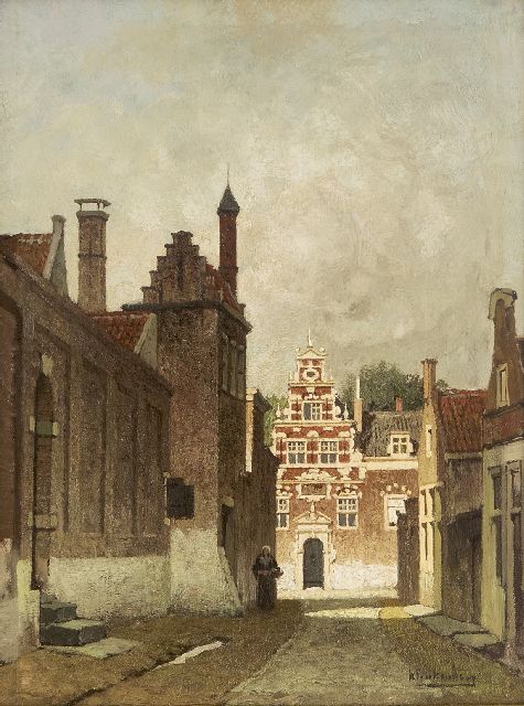 Karel Klinkenberg | Sommerliche Stadtansicht (warscheinlich Delft), Öl auf Holz, 33,0 x 24,7 cm, Unterzeichnet r.u.