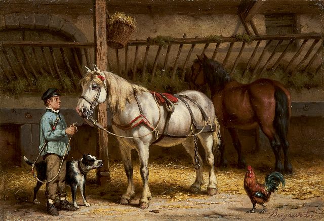 Willem Johan Boogaard | A farm hand with a horse, Öl auf Holz, 17,2 x 24,8 cm, signed l.r.