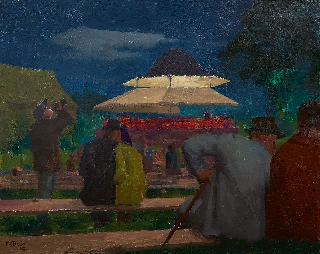 Bryson | Konzert im Freien am Abend, Öl auf Leinwand, 40,5 x 50,8 cm, Unterzeichnet l.u. und datiert 1956