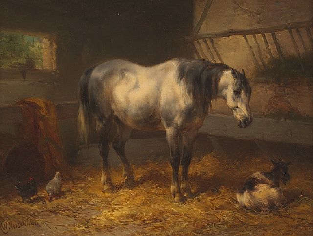 Wouterus Verschuur | Ruhendes Pferd in einem Stall, Öl auf Tafel, 15,1 x 20,5 cm, Unterzeichnet l.u.