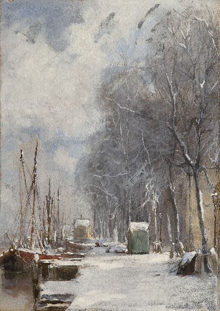 Johan Hendrik van Mastenbroek | The Wijnhaven, Rotterdam, in winter, Aquarell und Gouache auf Papier, 34,0 x 23,9 cm, signed l.r.