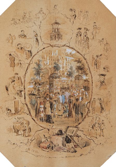 Franse School | Souvenirs de Paris, Tinte, Aquarell und Gouache auf Papier, 37,7 x 26,4 cm, Unterzeichnet l.u. mit Initialen 'C.R.s.' und datiert 1881