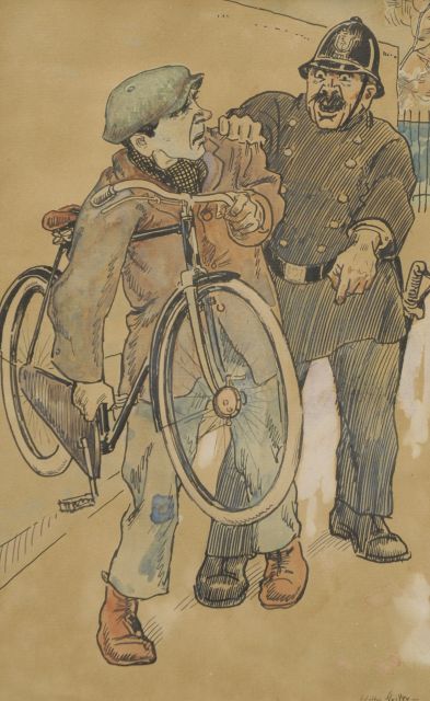 Sluiter J.W.  | The bicycle thief, Tinte und Aquarell auf Papier 17,2 x 27,6 cm, signed l.r.
