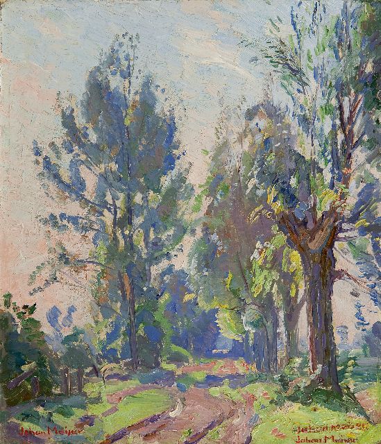 Meijer J.  | Trees along a path, Öl auf Malereifaser 26,6 x 23,2 cm, signed l.l. and 2 x  l.r.