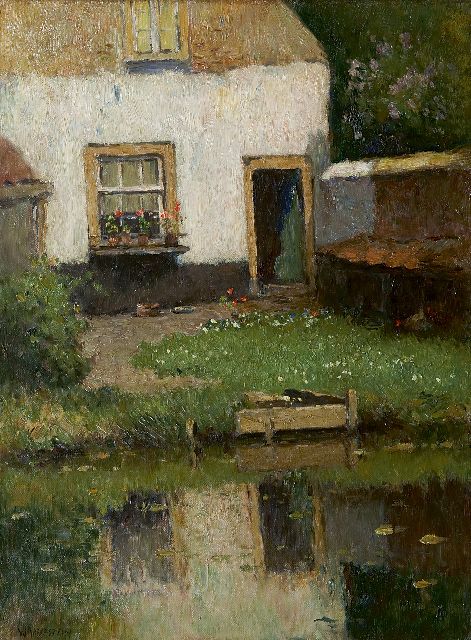 Aris Knikker | A sunny garden near the water, Öl auf Leinwand, 40,1 x 30,1 cm, signed l.l. 'W. Markestein' (pseudonym)