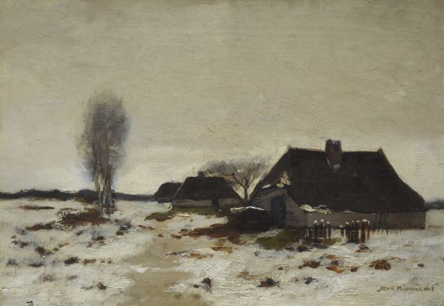 Xeno Münninghoff | Farmhouses in a snowy landscape, Öl auf Leinwand, 25,6 x 36,3 cm, signed l.r.