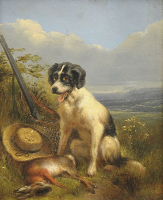 Knip/Ronner-Knip A./H.  | Hunting dog with game, Öl auf Leinwand 20,5 x 16,5 cm