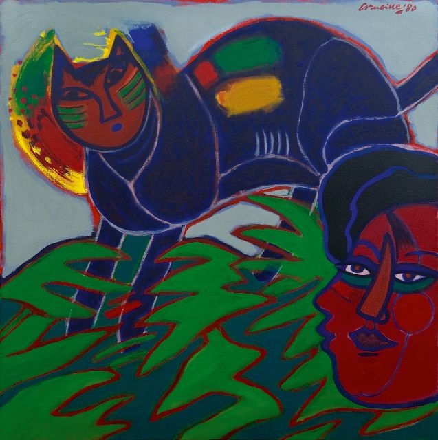 Corneille | Chat dans un été triomphant, Acryl auf Leinwand, 60,1 x 60,0 cm, Unterzeichnet r.o. und datiert '80