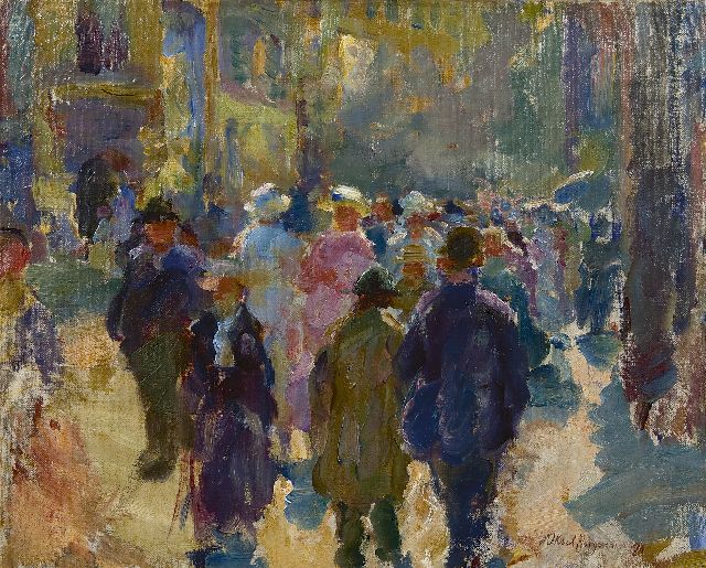 Aksel Jørgensen | Pedestrians in Vimmelskaftet, Copenhagen, Öl auf Leinwand, 41,8 x 52,1 cm, signed l.r. und dated '20