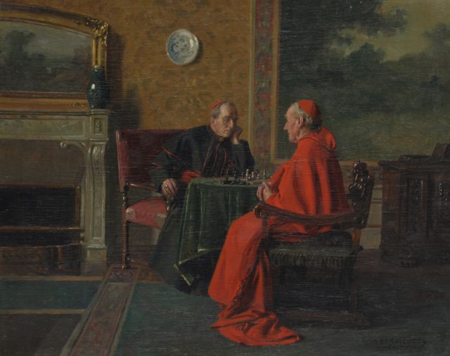 Max Barascudts | Chess playing cardinals, Öl auf Holz, 40,0 x 50,0 cm, signed l.r.