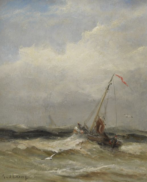 Gerard van der Laan | Ship at shore, Öl auf Malereifaser, 19,5 x 16,0 cm, signed l.l. and reverse