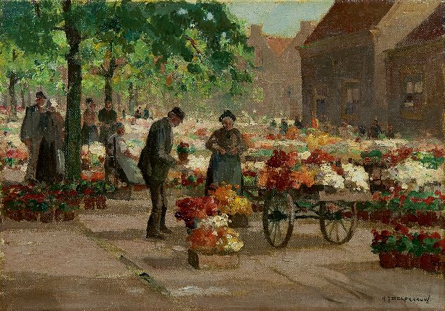 Delfgaauw G.J.  | Flower market, Öl auf Leinwand 35,1 x 50,0 cm, signed l.r.