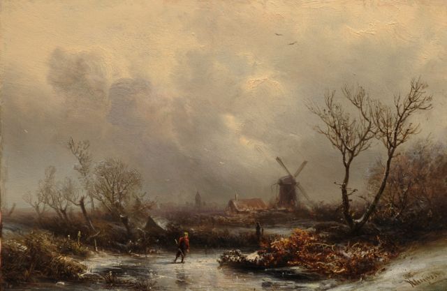 Pieter Kluyver | Skater in a winter landscape, Öl auf Holz, 20,2 x 30,4 cm, signed l.r.