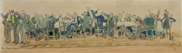 Richard Bloos | The gentlemen's evening, Aquarell auf Papier, 14,1 x 48,9 cm, signed l.r. und dated '44