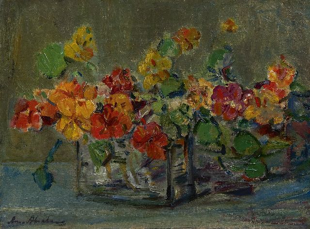 Abrahams A.A.  | Nasturtium in a vase, Öl auf Leinwand 33,0 x 44,1 cm, signed l.l.