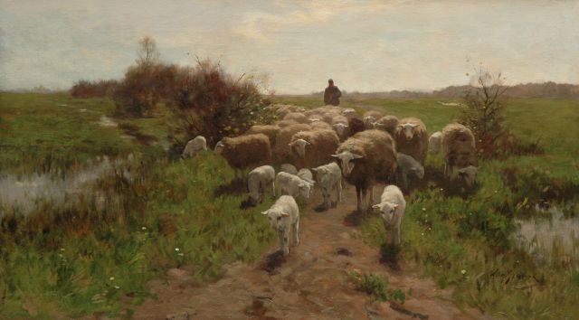 Willem Steelink jr. | Shepherd with his flock, Öl auf Leinwand, 56,7 x 100,4 cm, signed l.r.