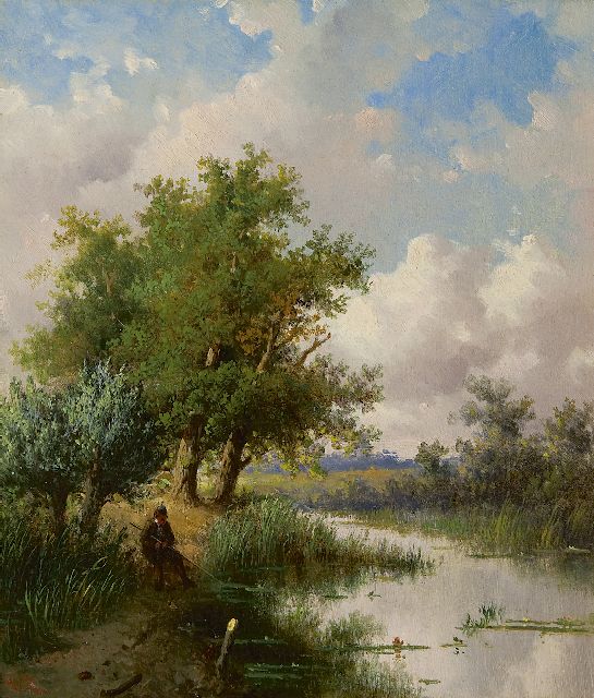 Claas Hendrik Meiners | Angler am Graben, Öl auf Holz, 24,6 x 21,6 cm