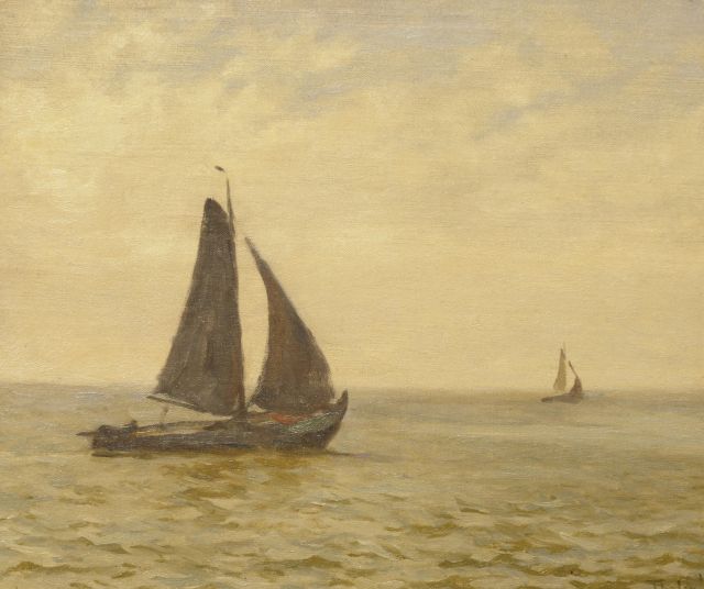 Willem Bastiaan Tholen | Fishing boats at sea, Öl auf Leinwand auf Holz, 31,3 x 37,0 cm, signed l.r. und dated '15