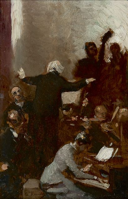 Constantin Meunier | The piano concerto, Öl auf Holz, 24,3 x 15,7 cm, signed l.l.