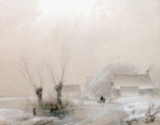 Andreas Schelfhout | A winter landscape, Aquarell auf Papier, 16,6 x 20,9 cm, signed l.l.