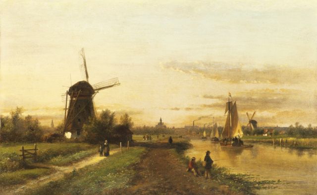 Lodewijk Johannes Kleijn | Die Vliet mit Aussicht auf Den Haag, Öl auf Holz, 32,3 x 51,1 cm, Unterzeichnet l.u.