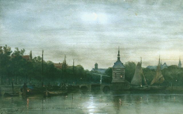 Jan Gerard Smits | A view of Alkmaar by night, Aquarell auf Papier, 31,5 x 48,5 cm, signed l.l.