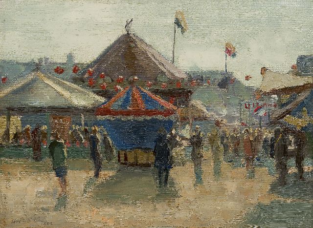 Gerrit de Polder | Jahrmarkt auf dem Malieveld, Haag, Öl auf Leinwand, 30,0 x 40,3 cm, Unterzeichnet l.u. und datiert 1953