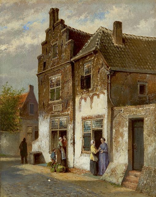 Oosterhuis P.H.Pzn.  | Figuren in holländischer Strasse, Öl auf Holz 25,0 x 19,8 cm, Unterzeichnet r.u. und datiert 1877