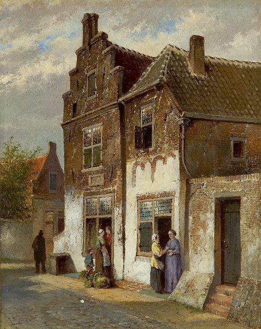 Pieter Oosterhuis | Figuren in holländischer Strasse, Öl auf Holz, 25,0 x 19,8 cm, Unterzeichnet r.u. und datiert 1877