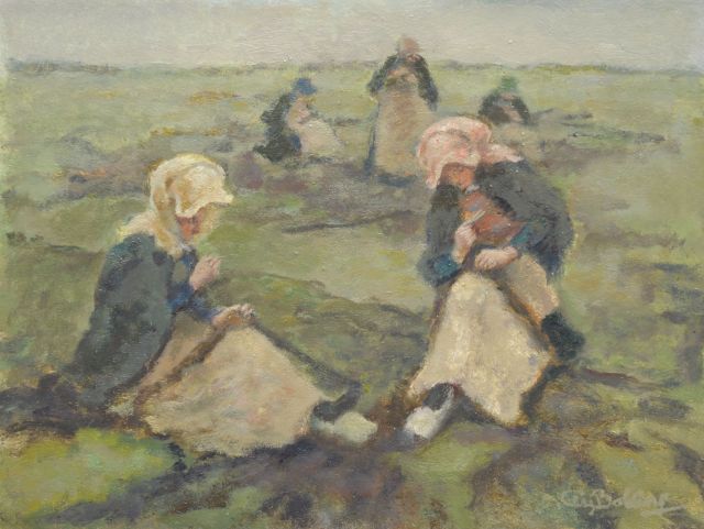 Cees Bolding | Mending the nets, Scheveningen, Öl auf Holz, 33,0 x 43,9 cm, signed l.r. und painted after 1936