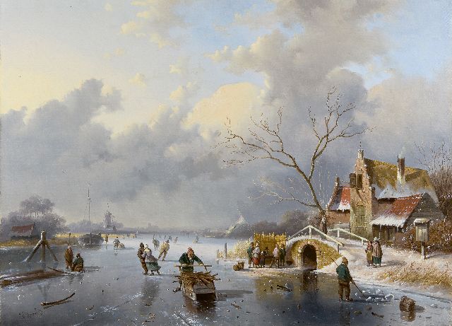 Morel II J.E.  | A winter scene with skaters, Öl auf Leinwand 50,2 x 68,1 cm, signed l.l.