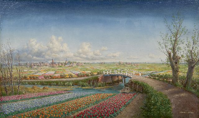 Hugo Berten | Bulb fields near Noordwijk-Binnen, Öl auf Leinwand, 47,0 x 77,4 cm, signed l.r. und painted in the 30's/40's