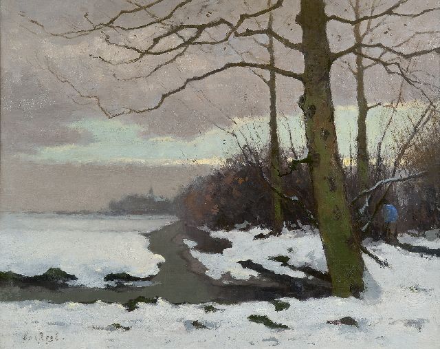 Piet de Regt | Polder landscape in the snow, Öl auf Leinwand, 44,2 x 55,5 cm, signed l.l.