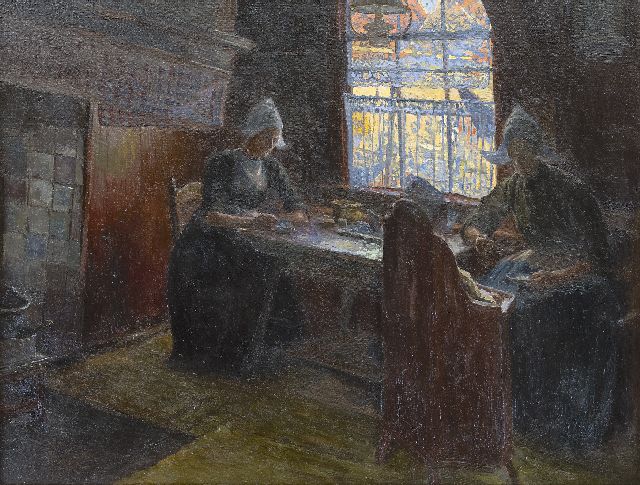 Jules Benoit-Levy | Volendamer Frauen im Hotel Spaander, Öl auf Leinwand, 53,2 x 69,9 cm, Unterzeichnet r.u.