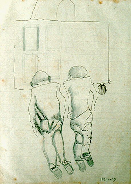 Herman Kruyder | Two figures, Gemischte Technik auf Papier, 24,4 x 18,0 cm, signed l.r.