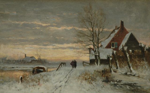 Gerardus Johannes Roermeester | Winterliche Abendstimmung, Öl auf Leinwand, 44,0 x 66,4 cm, Unterzeichnet r.u.