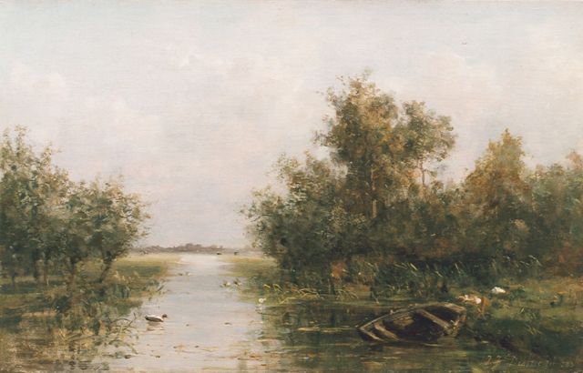 Destrée J.J.  | A polder canal, Öl auf Leinwand 33,2 x 52,5 cm, signed l.r. und dated 1883