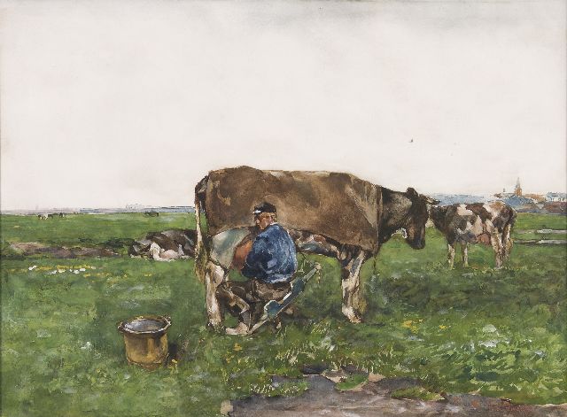 Willem de Zwart | Melkzeit, Aquarell und Gouache auf Papier, 52,0 x 72,0 cm, Unterzeichnet r.u.