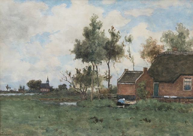 Victor Bauffe | Bauernhof bei Noorden, Aquarell auf Papier, 46,9 x 65,2 cm, Unterzeichnet l.u.