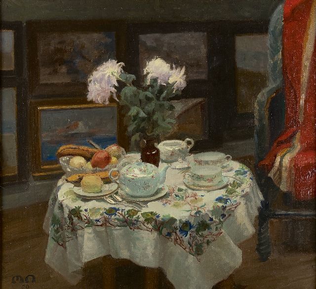 Max Nathan | Der Teetisch, Öl auf Leinwand, 69,2 x 75,1 cm, Unterzeichnet l.u. mit Initialen und datiert '09