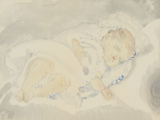 Jan Sluijters | Schlafendes Kleinkind, Bleistift und Aquarell auf Papier, 46,5 x 58,5 cm, Unterzeichnet l.o.